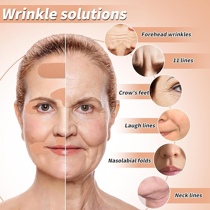 10pcs Face Lifting Tape, Cotton Face Wrinkle Patches to Smooth Eye Mouth Forehead Wrinkles Facial Lift Support Tape for Skin Firming & Toning & Tightening