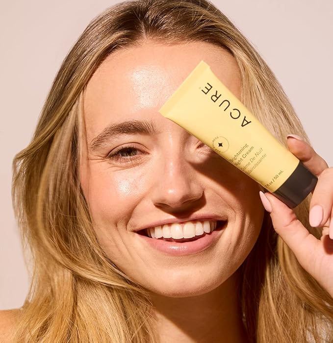 Acure Brightening Night Cream - Night Time Moisturizer Cream for Face & Neck - 100% Vegan Formula with Argan Oil, Chlorella & Echinacea - Hydration & Moisturizing for All Skin Types - 1.7 Fl Oz