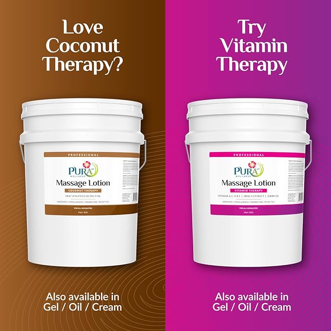 Coconut Therapy 5 Gallon Massage Lotion, Professional Deep Tissue, Natural Ingredients, Wellness Vitamin, Hydrating, Unscented for Physical Recovery, Muscle Relief, Non-Greasy