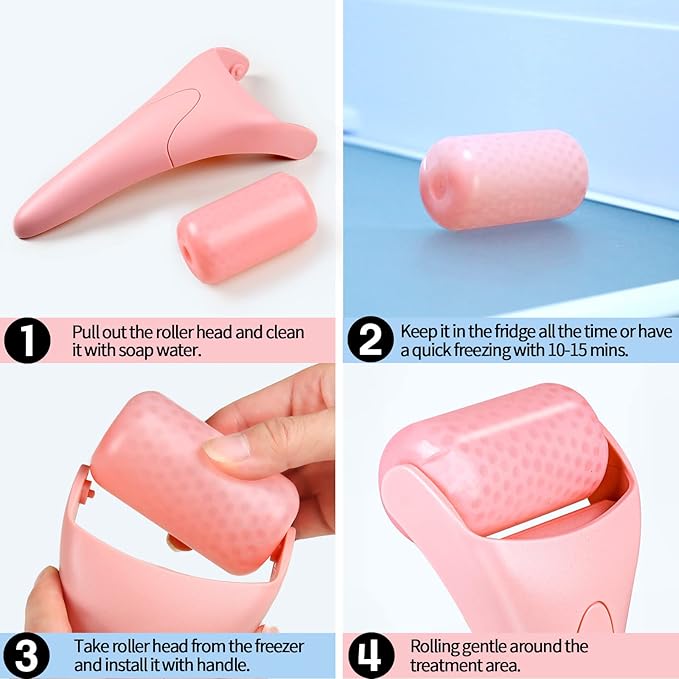 Teenitor Pink Ice Roller for Face, Ice Face Roller, Eye Roller for Puffy Eyes, Facial Roller Spa Self Care Tools for Women