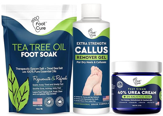 Tea Tree Foot Soak & Callus Remover Gel Kit - Extra Strength Callus Remover Gel & Foot Soak With Epsom Salts For Calluses & Tea Tree Oil Foot Cream - Moisturizing Athletes Foot Care For Dry Feet