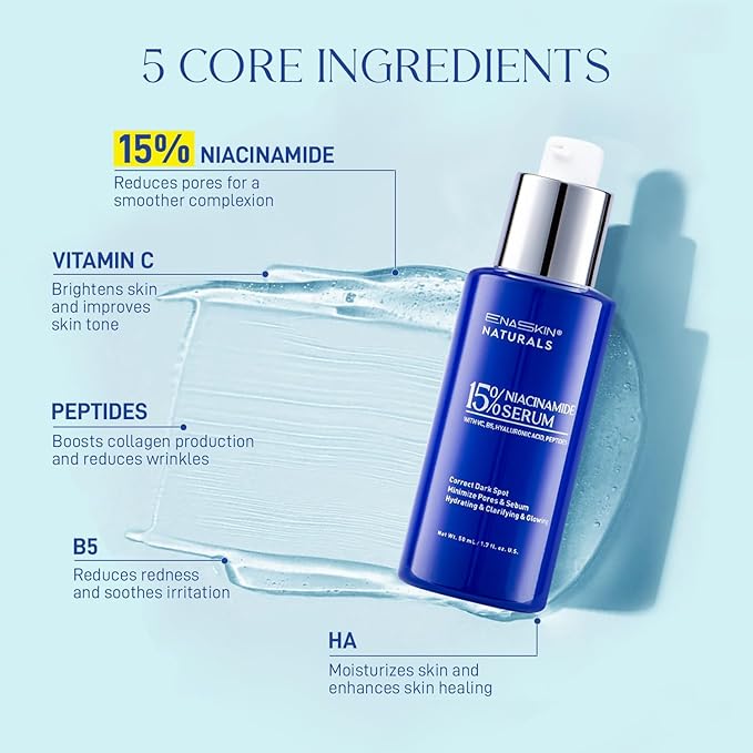 15% Niacinamide Serum With VC, B5, Hyaluronic Acid, Peptide 50ML - Under Eye Patches for Dark Circles, Reduce Wrinkles Puffy & Bags, Anti Aging Moisturizer Cream and Niacinamide Serum 30 Pairs