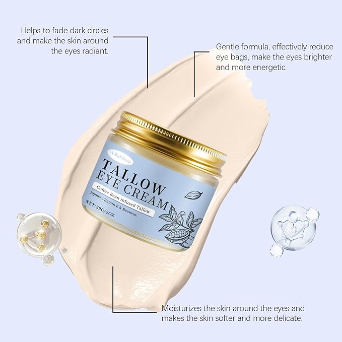 Coffee Beef Tallow Eye Cream for Dark Circles, Beef Tallow for Skin,Organic Grass Fed Beef Tallow Eye Cream, Rapid Wrinkle Repair, Daily Anti-Aging Under Eye Cream, Tired Eyes, Fragrance Free,