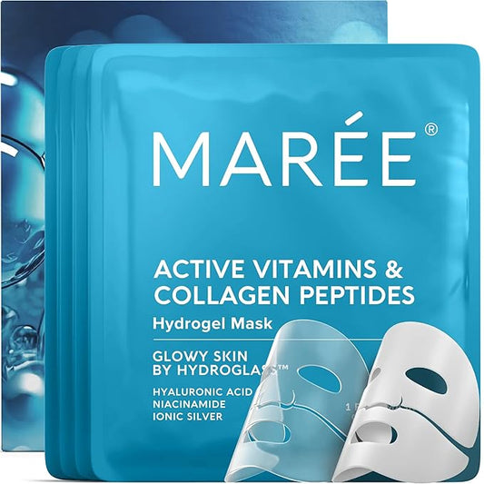 MAREE Hydrogel Collagen Face Mask with Hyaluronic Acid - Hydrating Face Masks Skincare with Niacinamid & Ionic Silver - Mascarillas Faciales For Women Skin Care | Hydrogel Mask