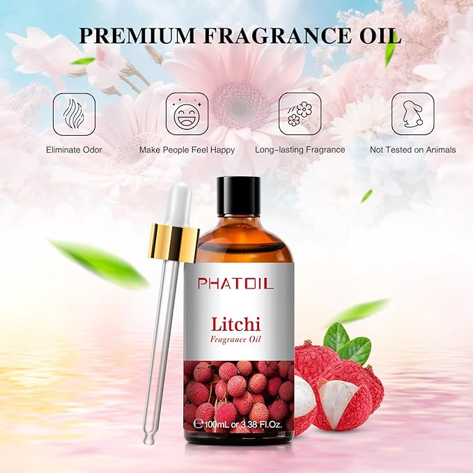 3.38FL.OZ Litchi Fragrance Oils for Aromatherapy, Essential Oils for Diffusers for Home, Perfect for Diffuser, Yoga, Skin Care, DIY Candle and Soap Making - 100ml
