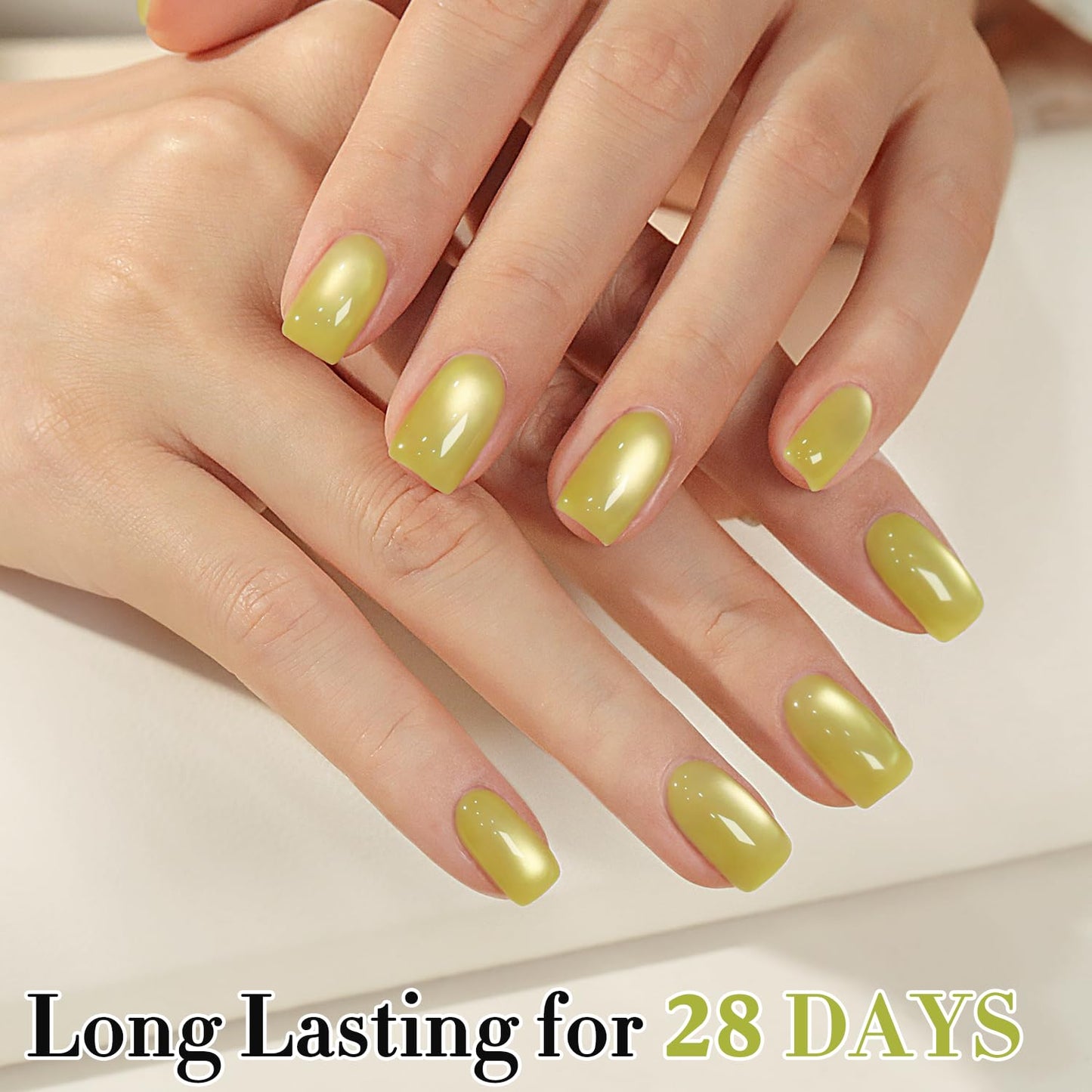 Double Rhythm 15ML Ice Glass Cat Eye Gel Polish with Magnet Holographic Glitter Shimmer Translucent Sheer Color Salon Soak Off Magnetic Nail at Home (Green Gold-MC1246)