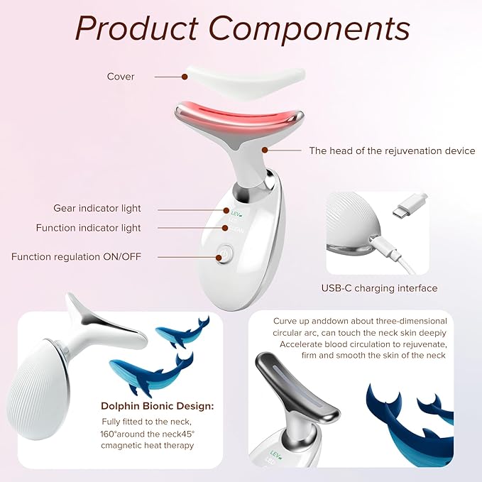 Red-Light-Therapy-for-Face and Neck, Facial Massager for Face and Neck, 7 Color Face Neck Massager for Skin Care, at-Home Face Tool for Skin Care