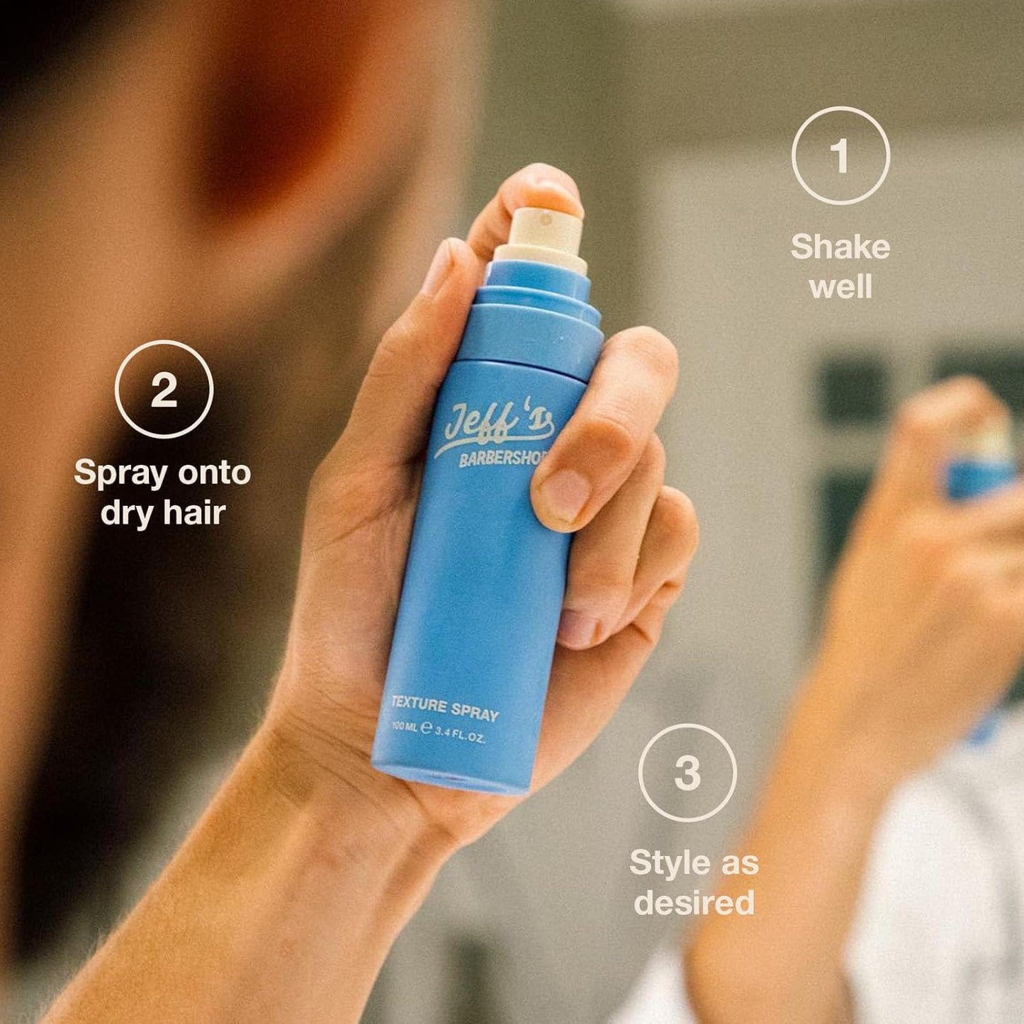 Jeff's Barbershop Sea Salt Texture Hair Spray, Sandalwood - Texturizing & Thickening Volumizer for Men & Women - Light Hold, Textured Finish for Body, Volume & Waves (3.4 fl oz/100ml)