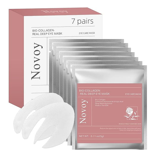 Novoy 7 Pairs Bio-Collagen Real Deep Eye Patches - 6-in-1 Retinol Overnight Eye Patches for Dark Circles, Puffiness & Wrinkles | 2% Caffeine+Hyaluronic+Niacinamide, Korean Popular Eye Mask - ROSE