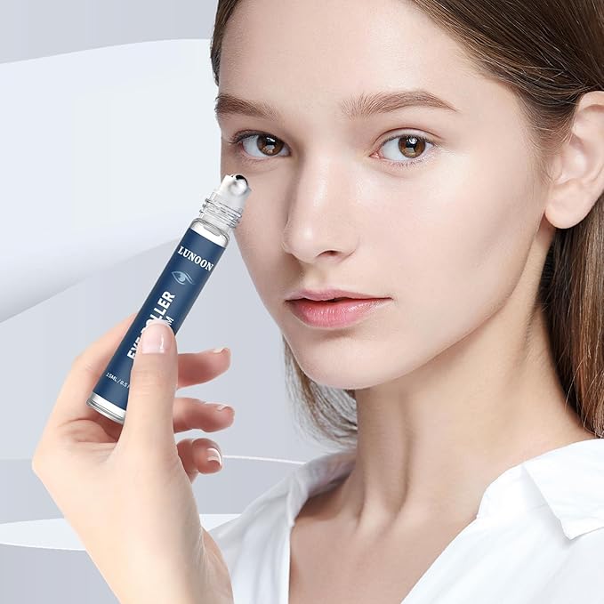 Caffeine Eye Serum for Dark Circles, 3 PCS Under Eye Ice Roller Serum for Anti Aging, Puffiness, Fine Lines, Wrinkles, Care Under Bags Eyes Cream with 360°Massage Roller-Ball