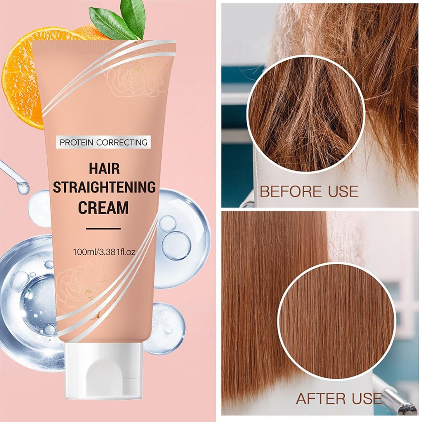Hair Straightening Cream, Protein Correction Hair Cream for Smooths Frizz Used With Hair Straightener, Hydrating Hair Mask for All Hair Types 3.38 FL.OZ