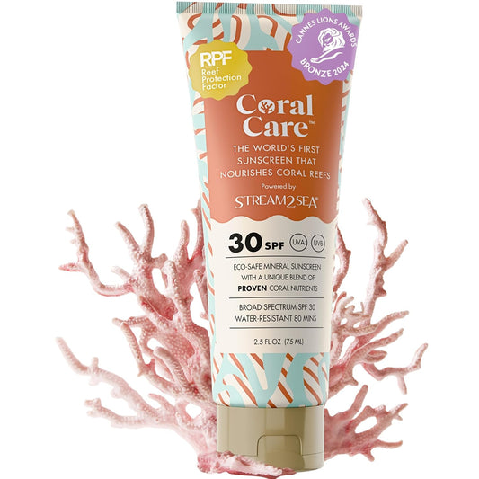 Stream2Sea Coral Care - Reef Safe Sunscreen SPF 30 Travel Size - First Reef-Approved Natural Mineral Sun block Boosts Coral Growth Water resistant- Non-Toxic, Biodegradable, Eco-Friendly Sunscreen