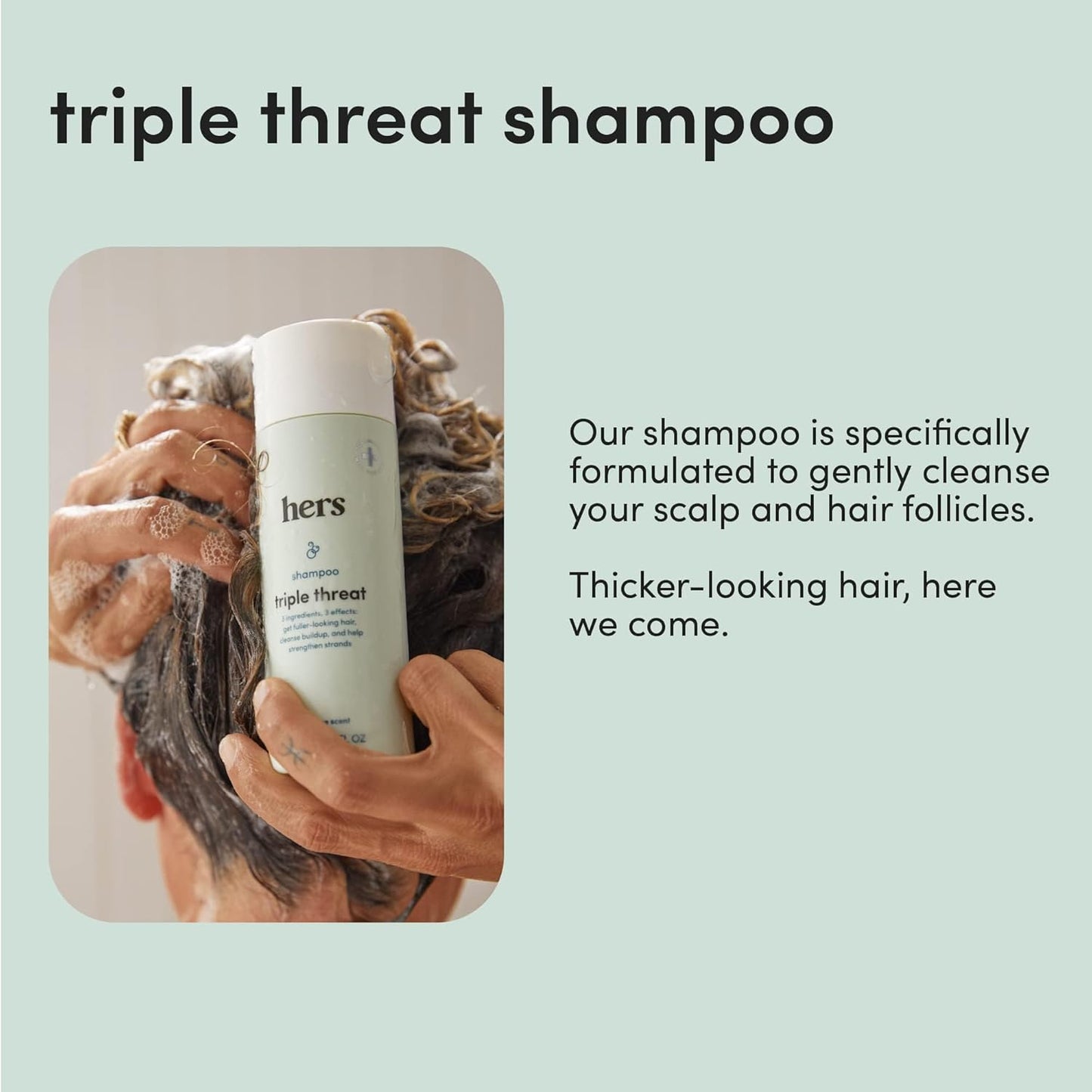 hers Triple Threat Shampoo and Conditioner Set for Women- Thickening, Moisturizing, Reduces Shedding- Color Safe Hair Loss Shampoo and Conditioner- 2 pack, 6.4oz