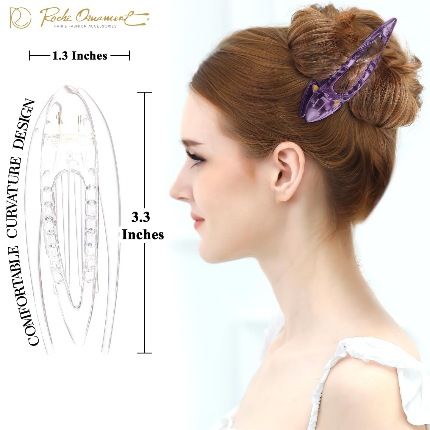 RC ROCHE 6 Pcs Flat Hair Clips Big Claw for Thick Hair French Duckbill Women No Slip Side Slide Curved Alligator Concord Strong Grip Hold Volume Lay Down Clamp, Small Transparent