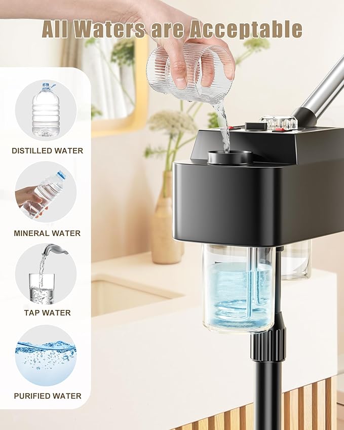 Facial Steamer Professional with 5X Magnifying Lamp, Facial Steamer on Wheels for Spa, Steamer for Face with Time Setting, Face Steamer for Facial Deep Cleaning for Esthetician(53inch)