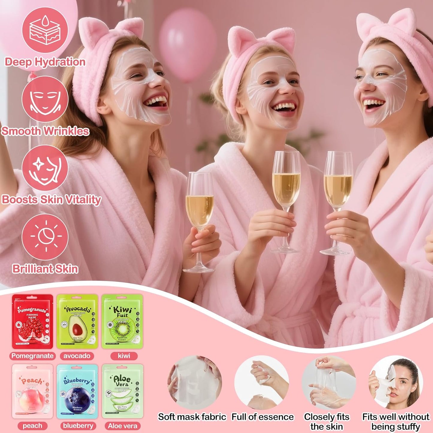 132 PCS Spa Party Supplies for Girls, Spa Party Favors Include Face Masks Skincare, Hand Cream, Lip Balm, Under Eye Patches, Lip Mask and Foot Bath Bombs, Spa Birthday Sleepover Party Supplies