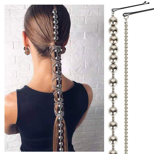 2PCS Dreadlocks Metal Tassel Ponytail Multi-Strand Hair Chain Prom Party Concave styling hair accessories hair extension chain with clip for girls and women (silver)