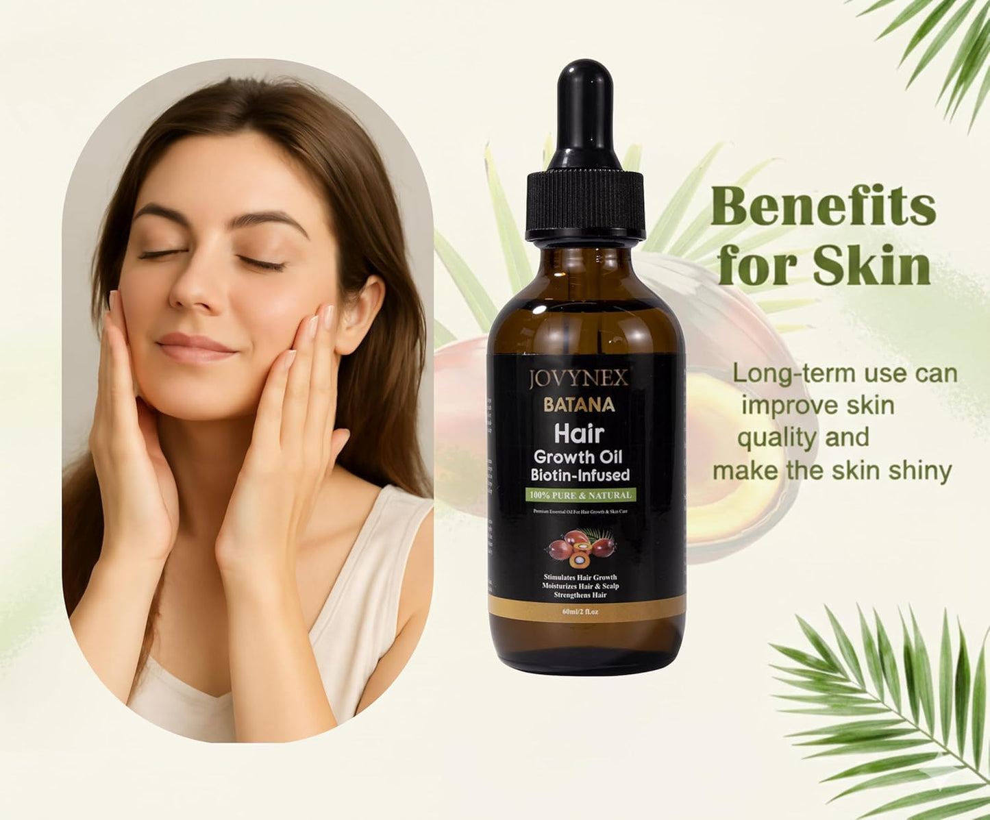 Batana Organic Oil with Biotin for Hair Growth, 2 FL OZ Pure Natural Oil for Hair Treatment Thicker, Fuller Hair DHT Blocker Scalp Nourishment Repairs Dry & Damaged Hair, Prevents Hair Loss