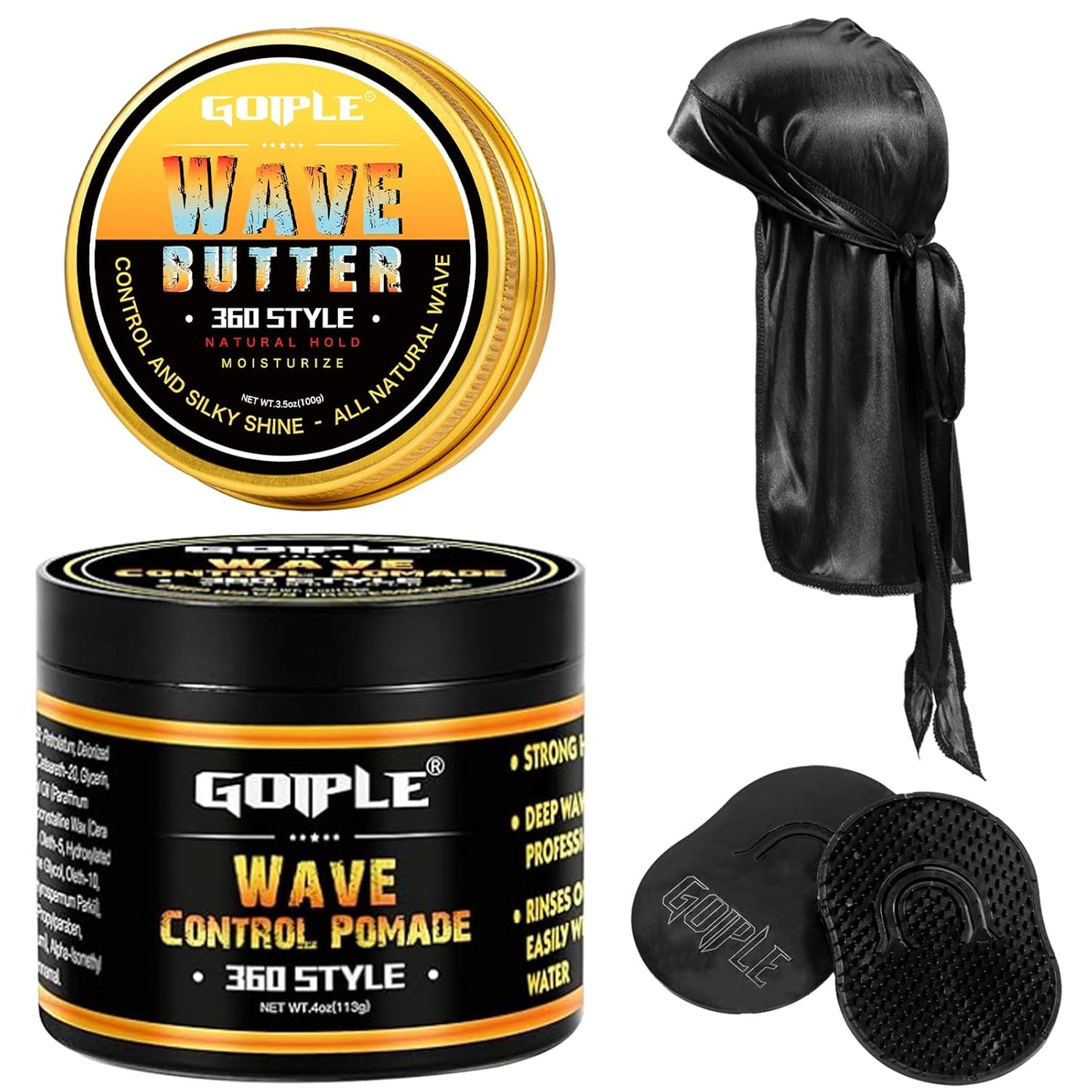 Wave Butter 360 Wave Grease for Men, Wave Pomade for Layered Waves, Moisture, Control and Silky Shine -All Natural Wave Cream, Natural Wave Butter Cream with Shea Butter and Beeswax for Wolfing Kit