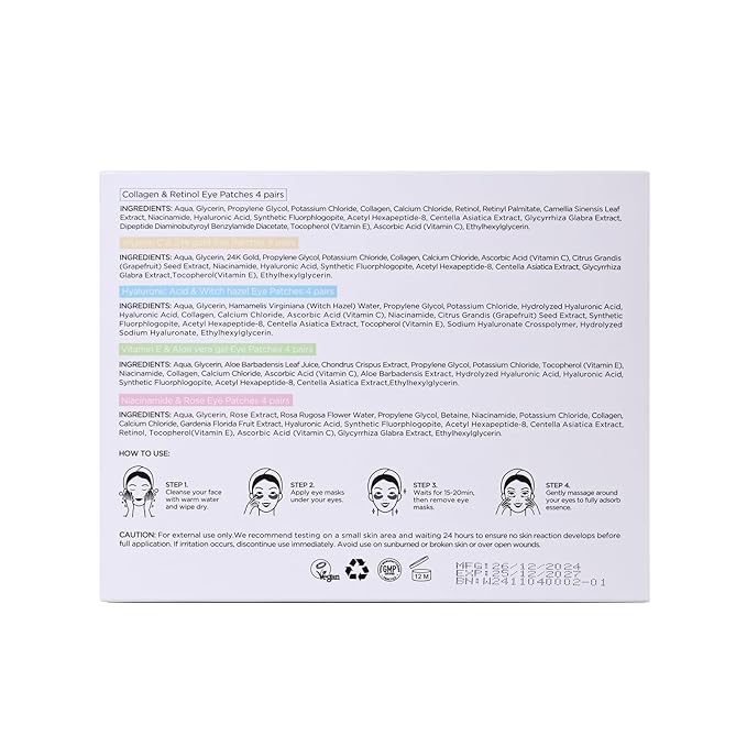 Under Eye Patches for Dark Circles,Eye Mask for Puffy Eyes With Collagen,Retinol,Vitmin C,Hyaluronic Acid and Niacinamide Face Masks Skincare Spa Gifts for Woman 20Pairs