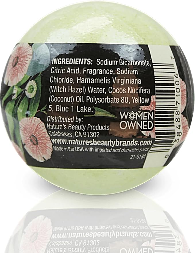 Nature's Beauty Eucalyptus & Tea Tree Bath Bomb Multi-Pack- Natural Hand Crafted, Non-Staining, Luxury Fizzy Spa Bomb, Sooth + Restore Skin, Made w/Coconut Oil & Witch Hazel, 5.5oz (4 Pack)