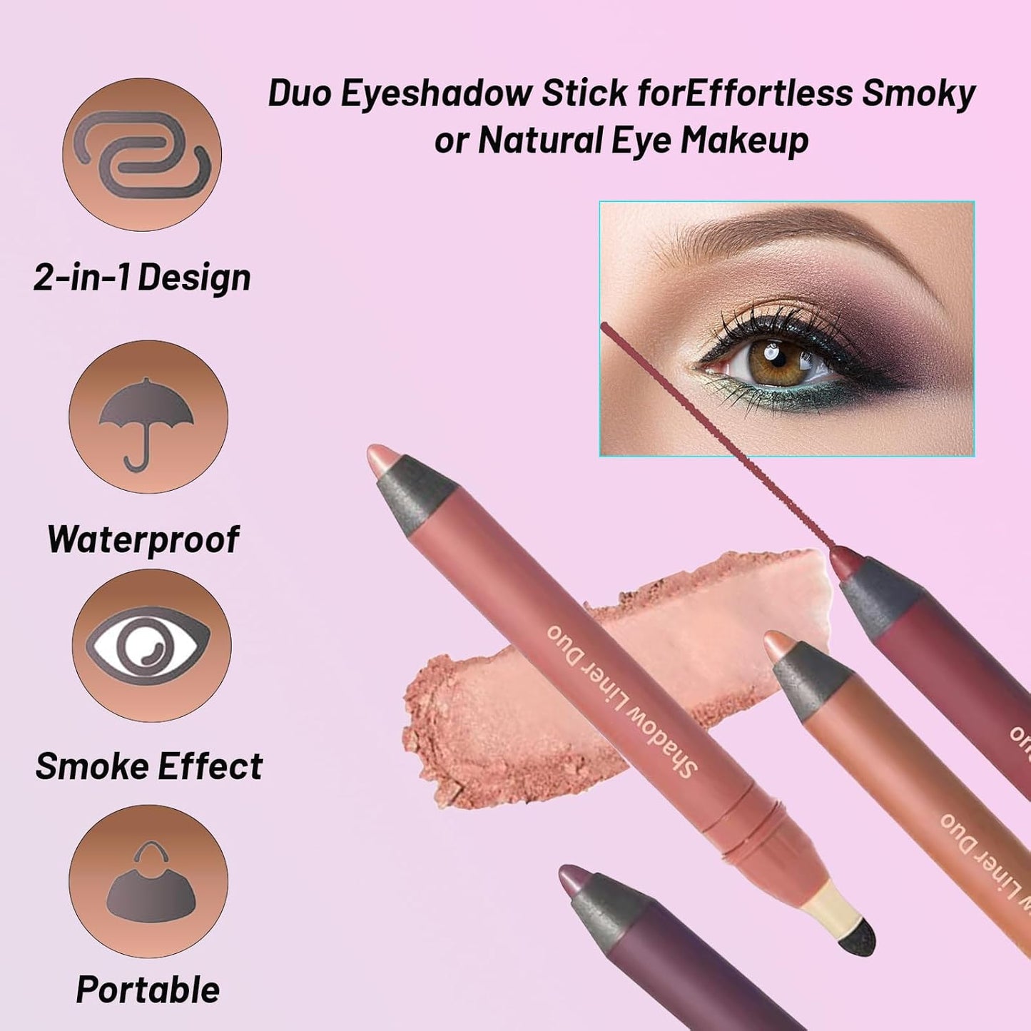 Rocino Freshlus Shadow Liner Duo, Mitlume Perfect Color Duo-Shadow Liner 2-in-1 Eyeliner & Eyeshadow, Plum Eyeshadow Stick, Waterproof and Smudge-Proof, Easily Create a Smoky Effect(HYPNOTIC+SMOLDER)