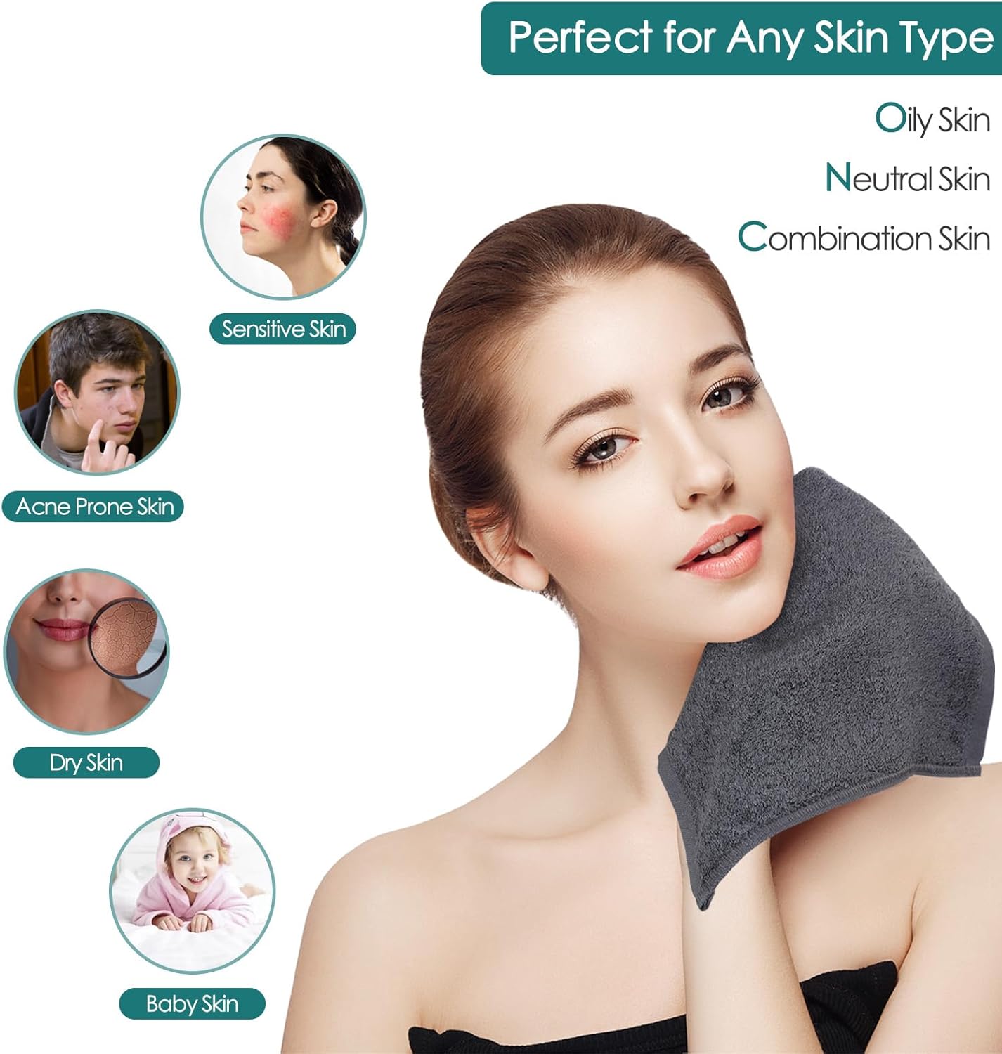 Wash Cloths 6 Pack, Super Soft and Skin Friendly Face Towel for Sensitive Skin, Reusable Washable Makeup Remover Cloth, 10x10 inch Small Face Washcloth, Easy to Rinse Dark Grey Facial Cleaning Cloths