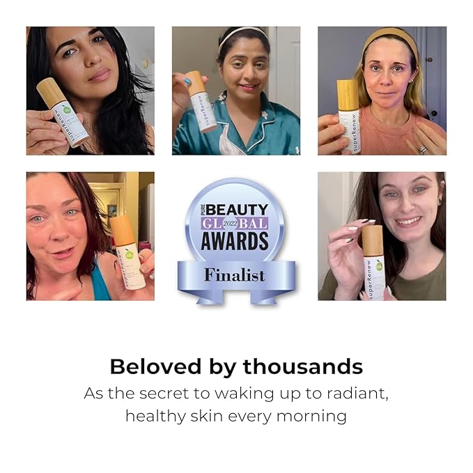 SuperRenew Organic Face Oil Hydrating Facial Skin Care Products with Bakuchiol, Sea Buckthorn, CoQ10, Squalane Face Moisturizer for Dry Skin, Anti-Aging Oil Women’s Night Routine (35ml) - Green bag