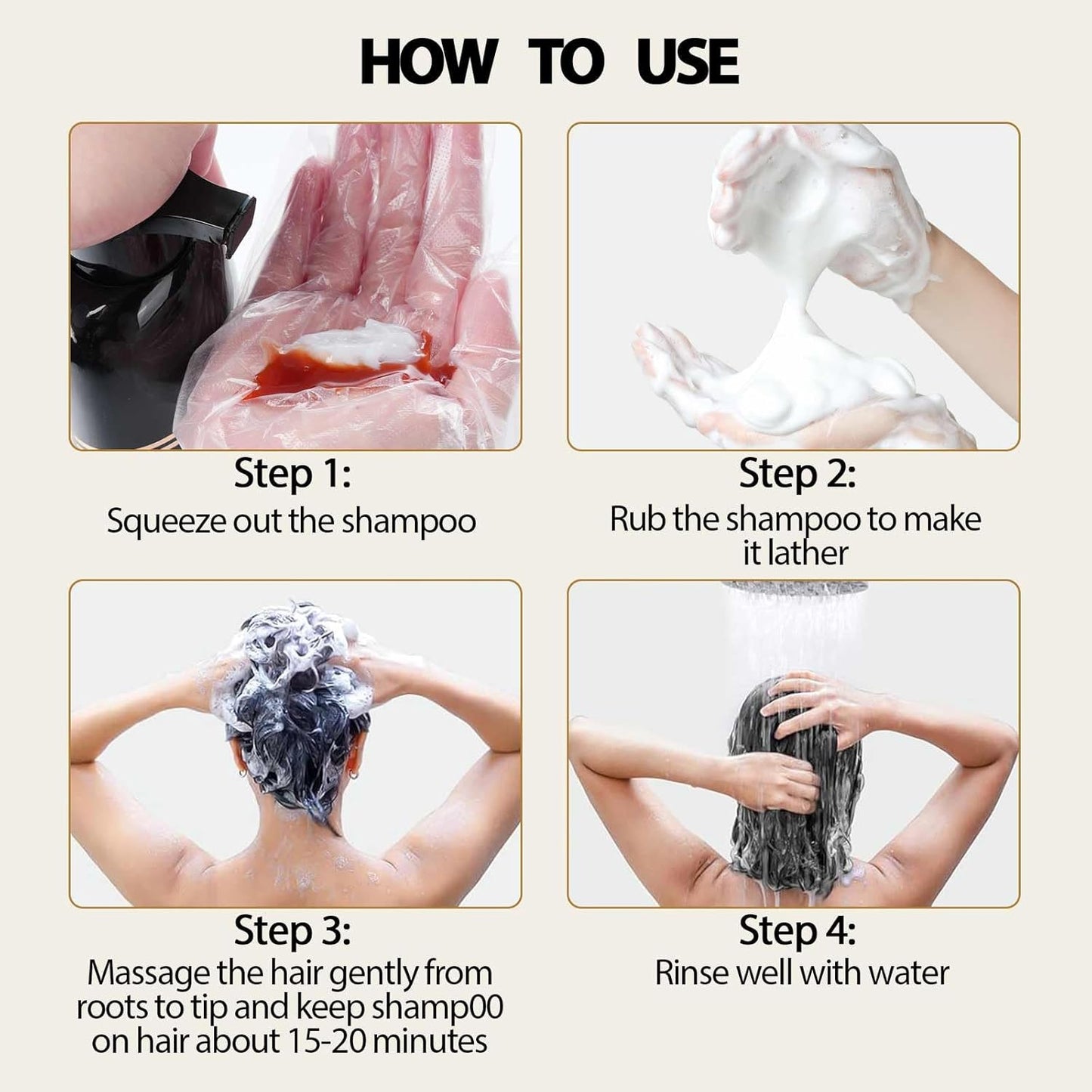 Black Hair Dye Shampoo- Gray Coverage, Herbal Natural 3 in 1 Hair Color Shampoo for Men & Women