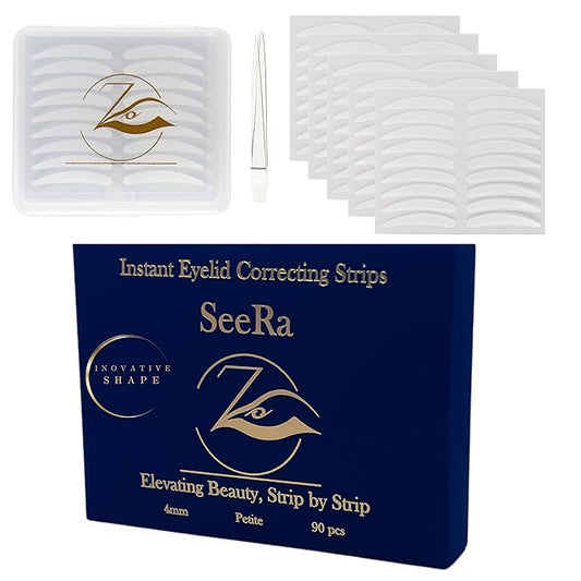SeeRa: Instant Lifting Eyelid Tape for Hooded & Droopy Eyes - Hypoallergenic, Waterproof, Invisible Eye Lift Strips, Non-Surgical, Eyelid Lifters & Stickers-90pcs (4mm-7mm) (4mm-Petite)