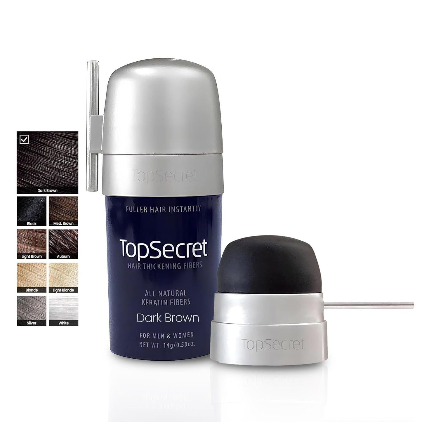 Top Secret Hair Thickening Building Fibers Applicator Included - Undetectable & Natural Hair Filler for Men & Women - Instantly Fill In Thinning Hair - Weather & Sweat Resistant (Dark Brown, Regular)