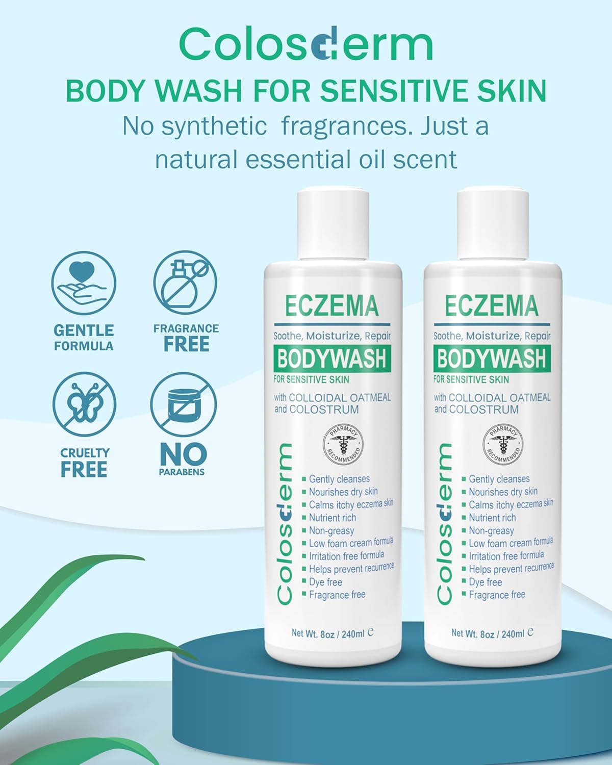 Eczema Cream Body Wash Sensitive Skin for Women & Men - Moisturising Bodywash with Colostrum & Colloidal Oatmeal bath - Gentle Cleanser for Dry Skin, Redness & Irritation, 16 fl oz, Made in USA