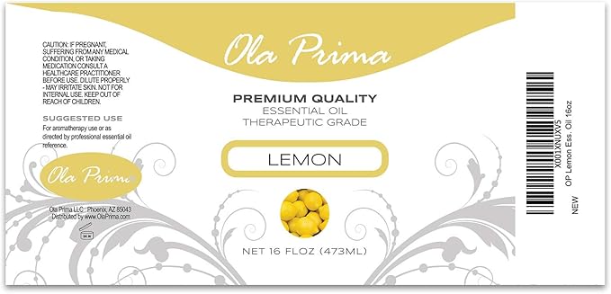 Ola Prima Oils Lemon Essential Oil 16oz Bulk, Essential Oil for Aromatherapy, Diffusers, Candle Making, and Household Cleaning