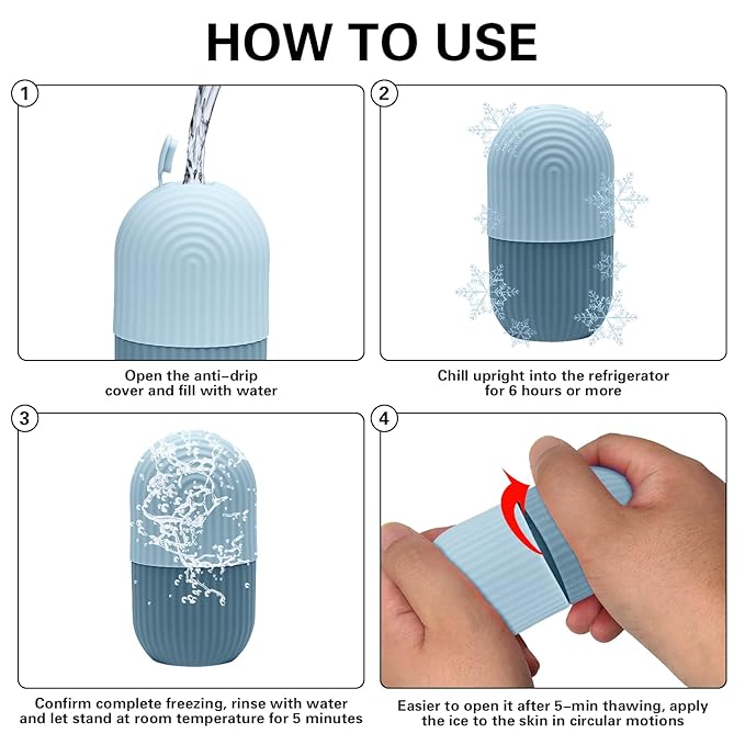 Ice Face Roller, Eye Puffiness Relief, Silicone Facial Massage Ice Mold, Reusable Face Massage, Blue