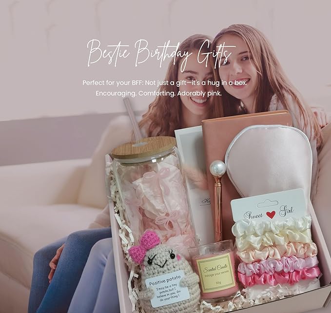 Pink Birthday Gifts for Teen Girls,Inspirational Gifts Basket for Her, Cute Bow Theme Birthday Gifts for Women, Friendship Gifts for Daugther/Sister/Friend （Pink &Bow)
