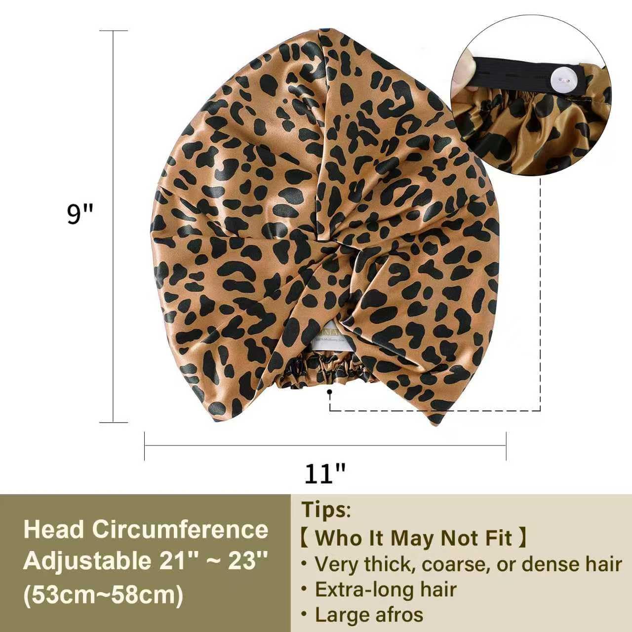 ZIMASILK 22 Momme 100% Mulberry Silk Bonnet for Sleeping & Women Hair Care, Highest Grade 6A Silk Hair wrap for Sleeping with Premium Elastic Stay On Head (1Pc, Leopard Black/Golden)