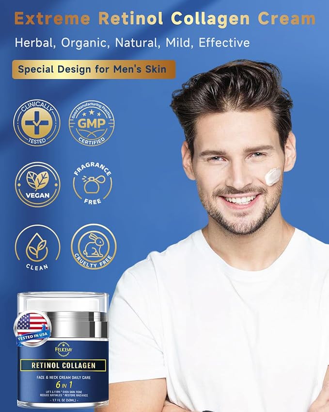 6-in-1 Face Cream for Men, Mens Face Moisturizer, Anti-Aging Face Cream for Men with Retinol Collagen & Hyaluronic Acid, Eye Bags & Dark Spot Remover, After Shave Lotion 1.7 Fl Oz