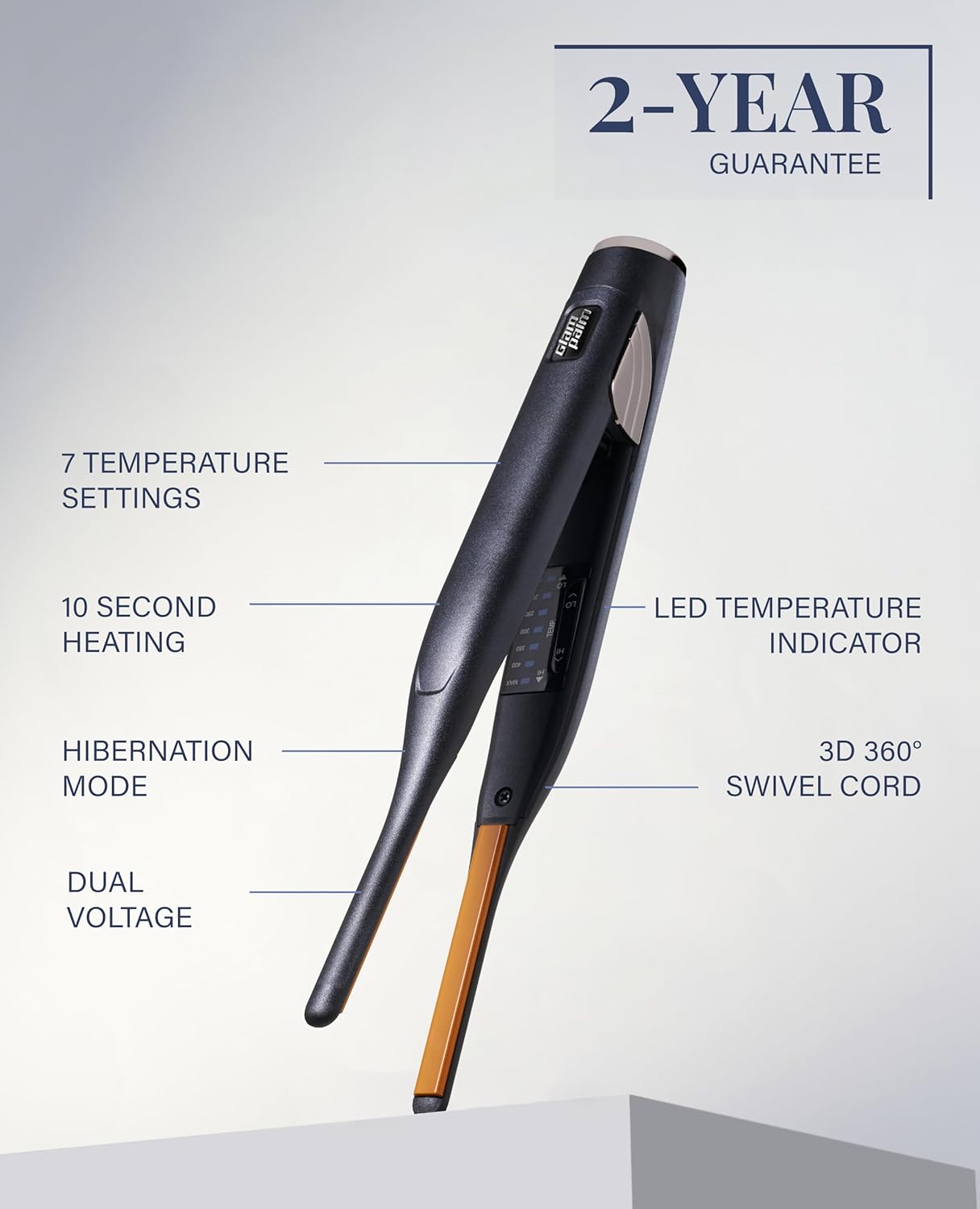 GLAMPALM Stiletto Hair Straightener 0.3" Pencil Ceramic flat iron Infused with Vita C, Korea's No.1 Professional Salon Tool for Short Hair, Dual Voltage, 7 Heat Setting(150°–450°), 10s Heat-Up (GP141)