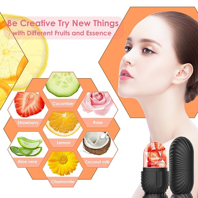 Ice Face Roller, Silicone Facial Ice Roller, Reusable Skin Care Massager Tools for Relieve Puffiness, Tighten Skin, Shrink Pores Shell Black