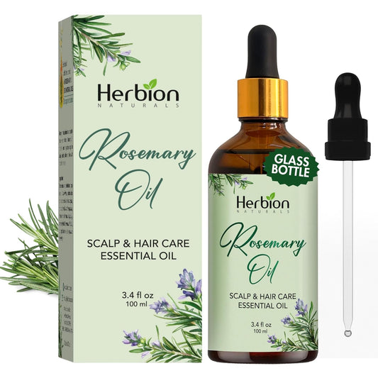 HERBION Naturals Rosemary Hair Oil, 3.4 fl Oz: Ultimate Hair Growth Oil, Infused with Essential Oils for Scalp and Hair Care, Hair Growth Serum with Lavender & Tea Tree, Glass Bottle