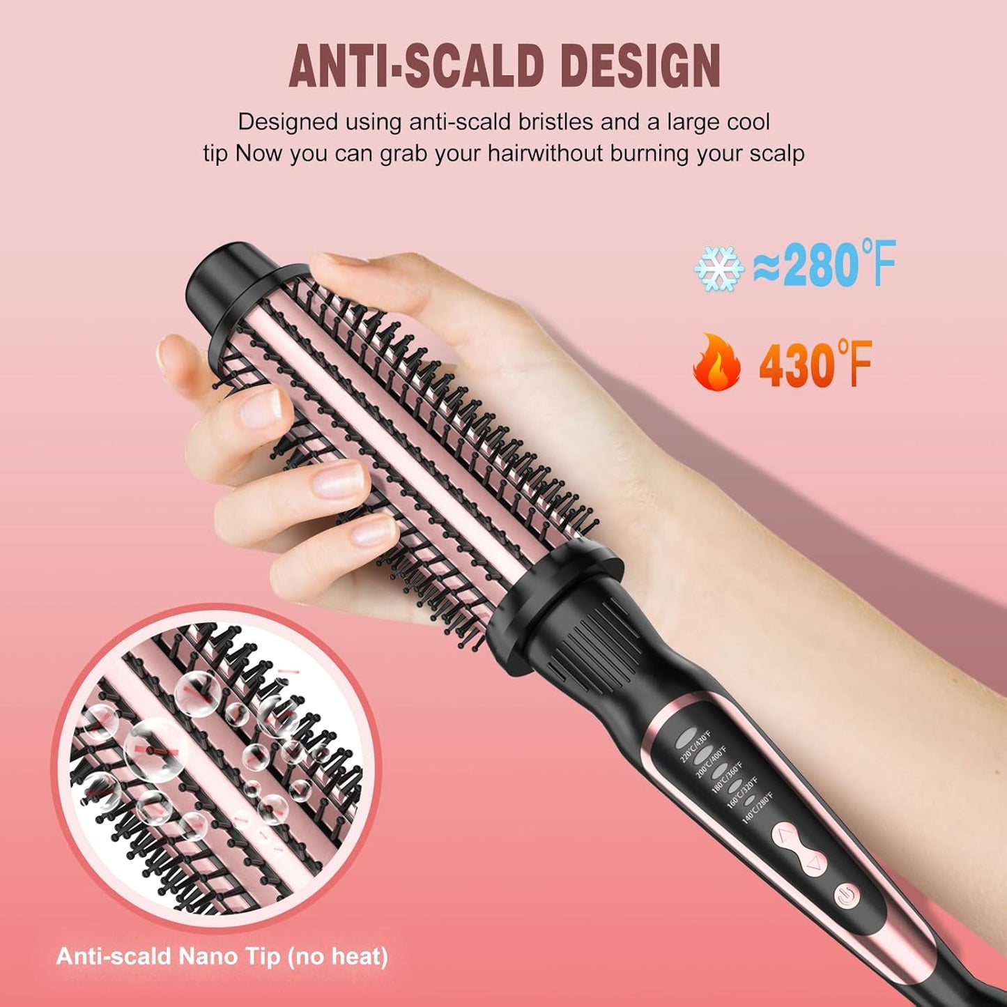 Thermal Brush, Heated Round Brush & Curling Iron with Ceramic Ionic Technology, Hair Tools for Volumizing & Styling, Travel-Friendly Hot Comb with Adjustable Temperature（Rose Gold 1.25 inch）
