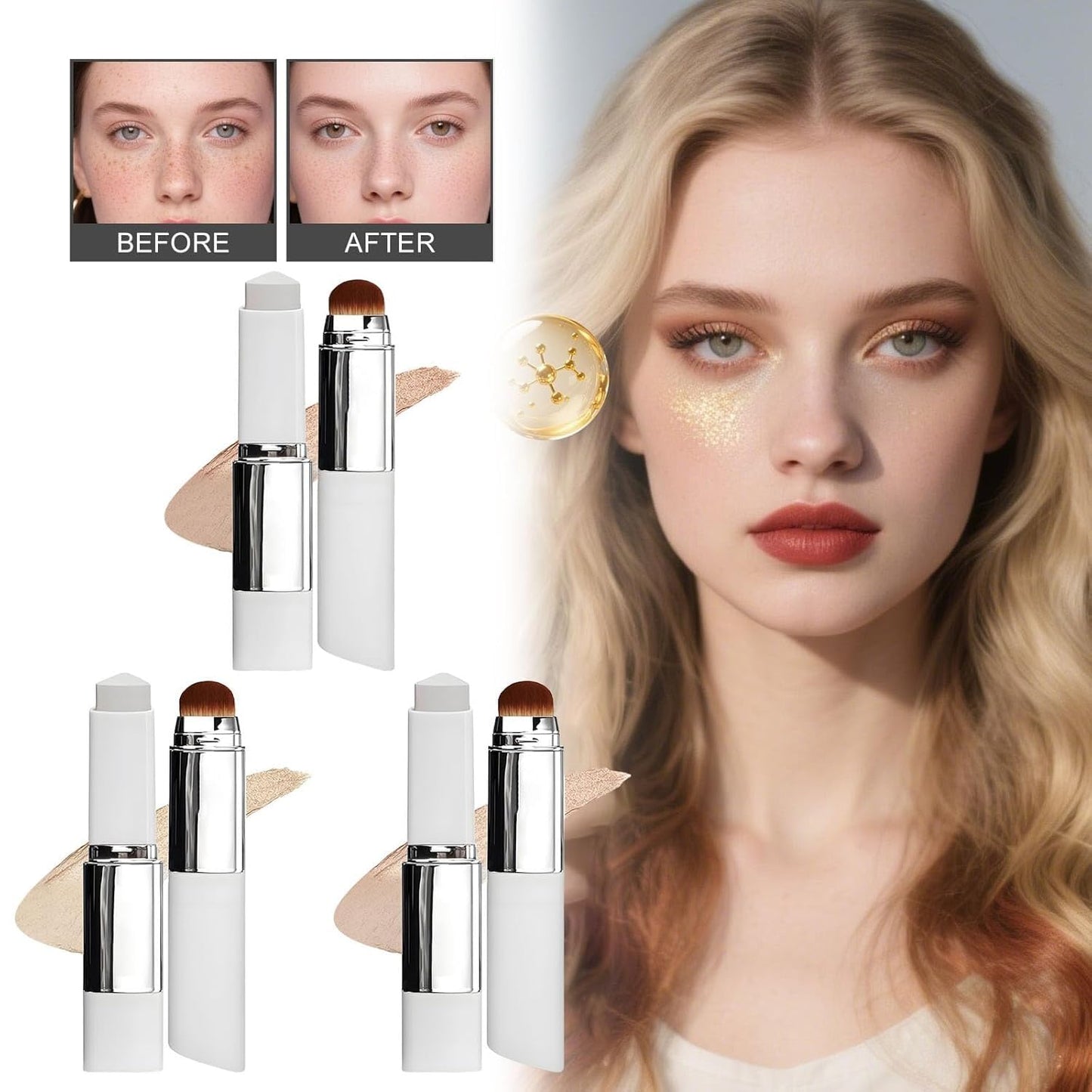 Color Changing Cover Cream Stick: Color-Changing Foundation Stick Full to Medium Coverage with Detachable Brush - Moisturizing Makeup (Ivory)