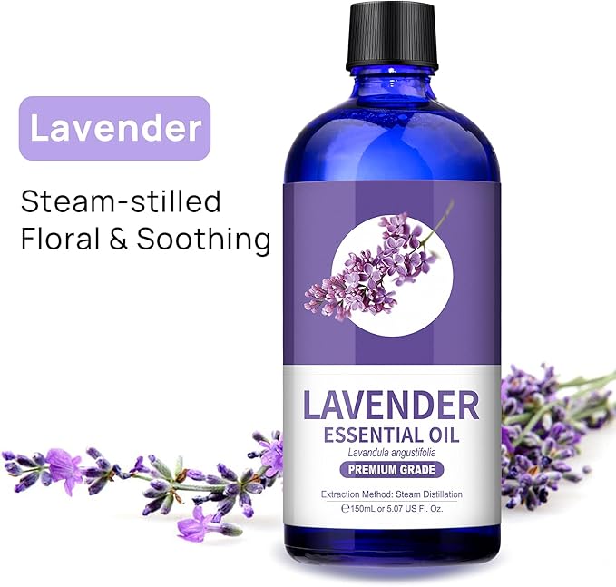 Lavender Essential Oil - Pure Essential Oils for Diffusers, Humidifiers, Aromatherapy, Cars, Yoga, Home Essentials, Office - Relaxing Fragrance Scents for Soap and Candle Making (150mL)