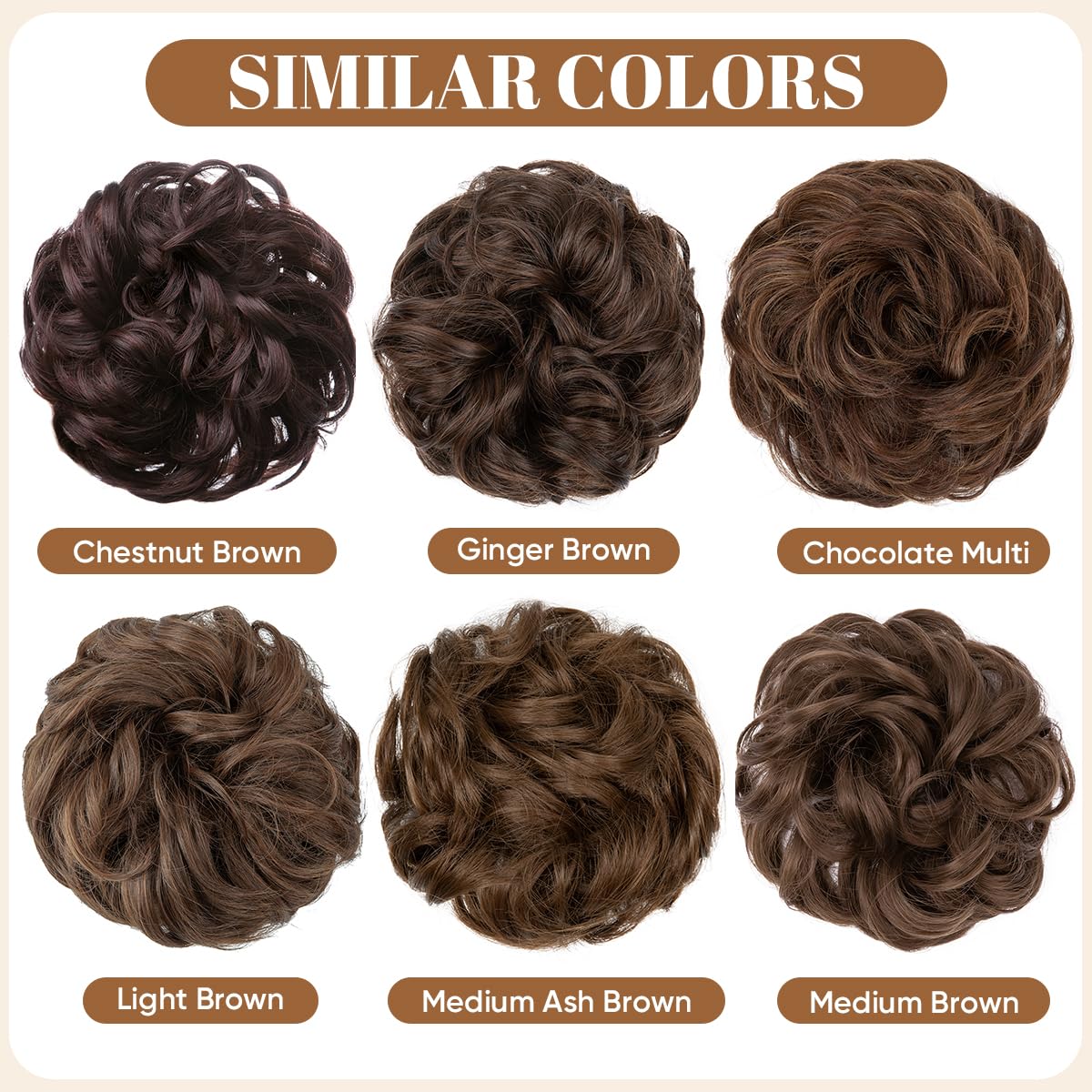 CJL HAIR Large Messy Bun Hair Piece Wavy Curly Scrunchies Synthetic Chignon Ponytail Hair Extensions Thick Updo Hairpieces for Women Medium Brown