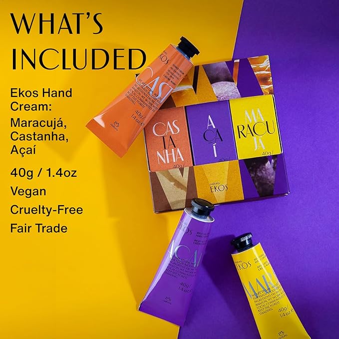 natura - Ekos Tropical Hand Cream Trio Variety Pack, 3 Creams - (1) Maracujá, (1) Castanha, & (1) Açaí Hand Cream - Vegan Skin Care - Brazilian Beauty Secrets - Self Care & Body Care - 1.41oz (40g)
