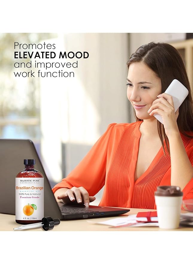 MAJESTIC PURE Brazilian Orange Essential Oil | 100% Pure and Natural | Premium Grade Essential Oils for Hair Care, Home Diffusers, Skin, Aromatherapy, Massage and Humidifiers | 4 Fl Oz