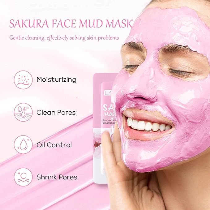Skincare Set Sakura Skincare Gifts For Teen Girls, 11 Pack Skin Care Coreano Kit - Hair Tie, Mask, Makeup Remover, Cleanser, Cream, Brush, Mud Mask, Sleep Mask, Teen Face Care Kit Girls Beauty Set