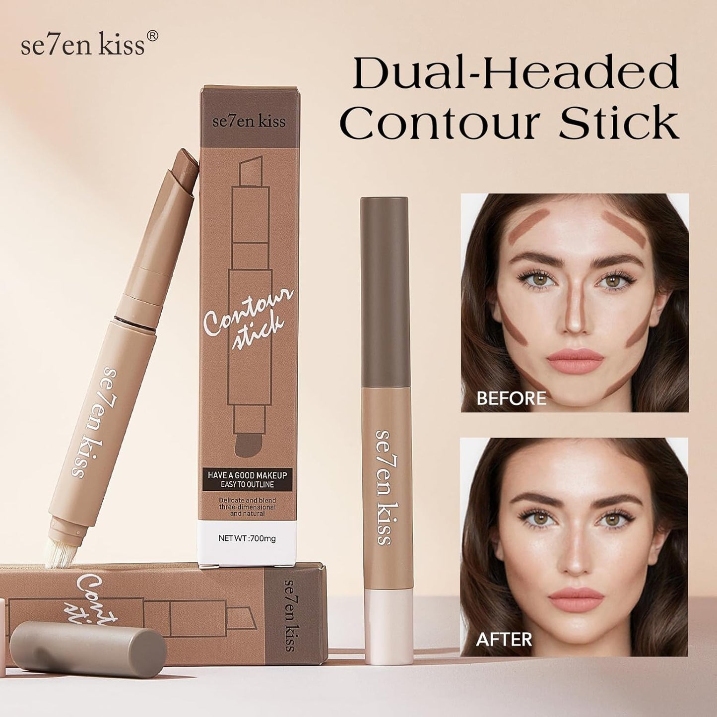 Nose Contour & Highlighting Stick with Brush - Umber | 2-in-1 Fine Tip Design for a Softly Sculpted, Lifted Look
