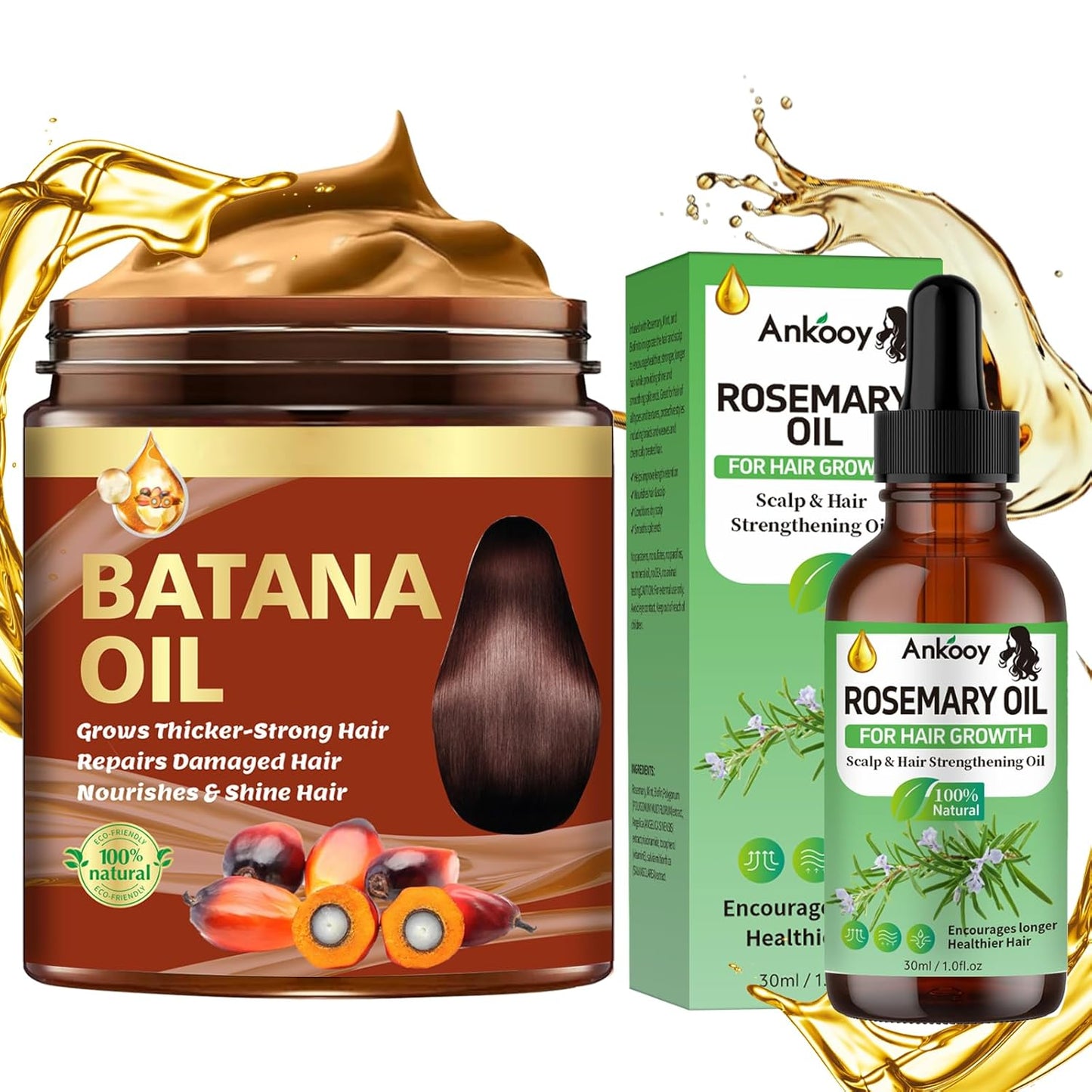 Batana Oil for Hair Growth & Rosemary Oil for Hair Growth,Raw Batana Hair Mask Rosemary Hair Growth Serum,Hair Loss Treatment,Hair Care for Dry Damaged Hair,Promotes Hair Thickness for Men Women