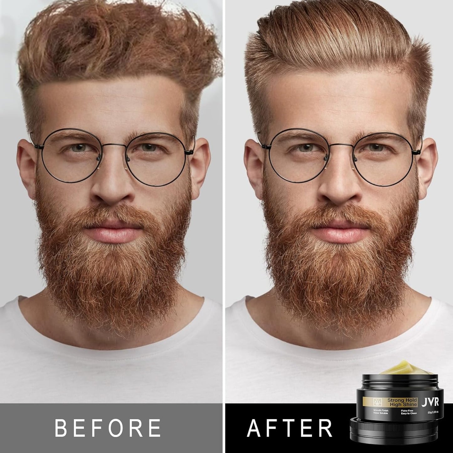 JVR Men's Hair Pomade, Hair Styling Pomade For Men, Strong Hold with High Shine Hair Gel Water Based Hair Cream Flake Free, Easy To Wash Out For All Hair Types